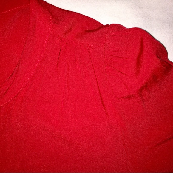 Vintage Inspired Red Blouse with Tie and Buttons, 3/4 Puffed Sleeve Levi's Small - Picture 6 of 15